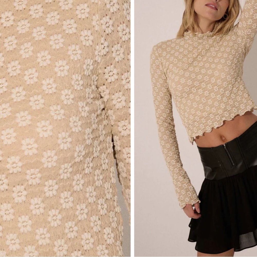 NWOT Promesa Dainty Daisy Floral Lace Mock-Neck Top - Picture 5 of 5